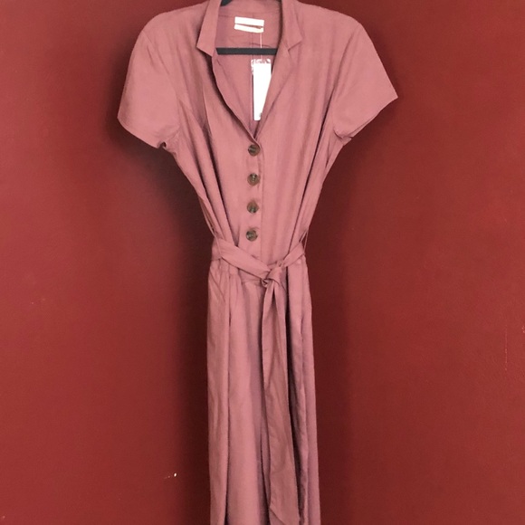 uo natalie linen belted shirt dress